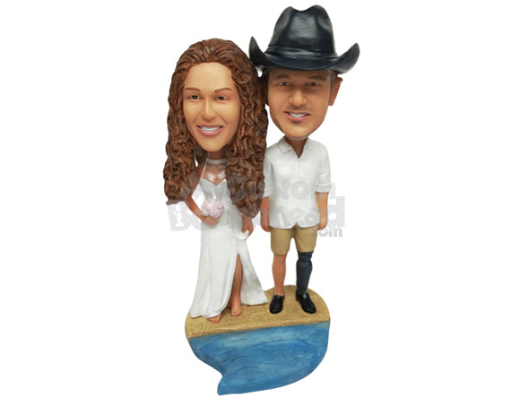 Custom Bobblehead Couple On The Beach With Man Dressed As A Pirate - Wedding & Couples Couple Personalized Bobblehead & Cake Topper Custom Bobblehead Couple On The Beach With Man Dressed As A Pirate - Wedding & Couples Couple Personalized Bobblehead & Cake Topper